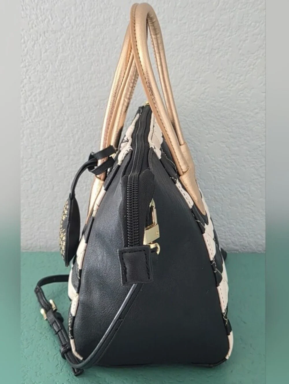 Luv Betsey Betsey Johnson Black White Striped Heart Quilted Satchel Crossbody
